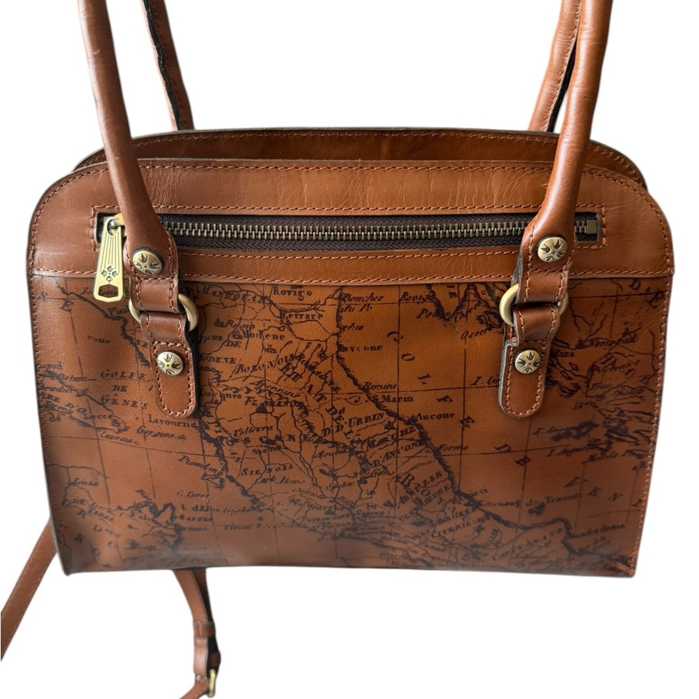 NEW Patricia Nash Leather Calvi Satchel Crossbody Signature Map‎ Riot Rust Bag